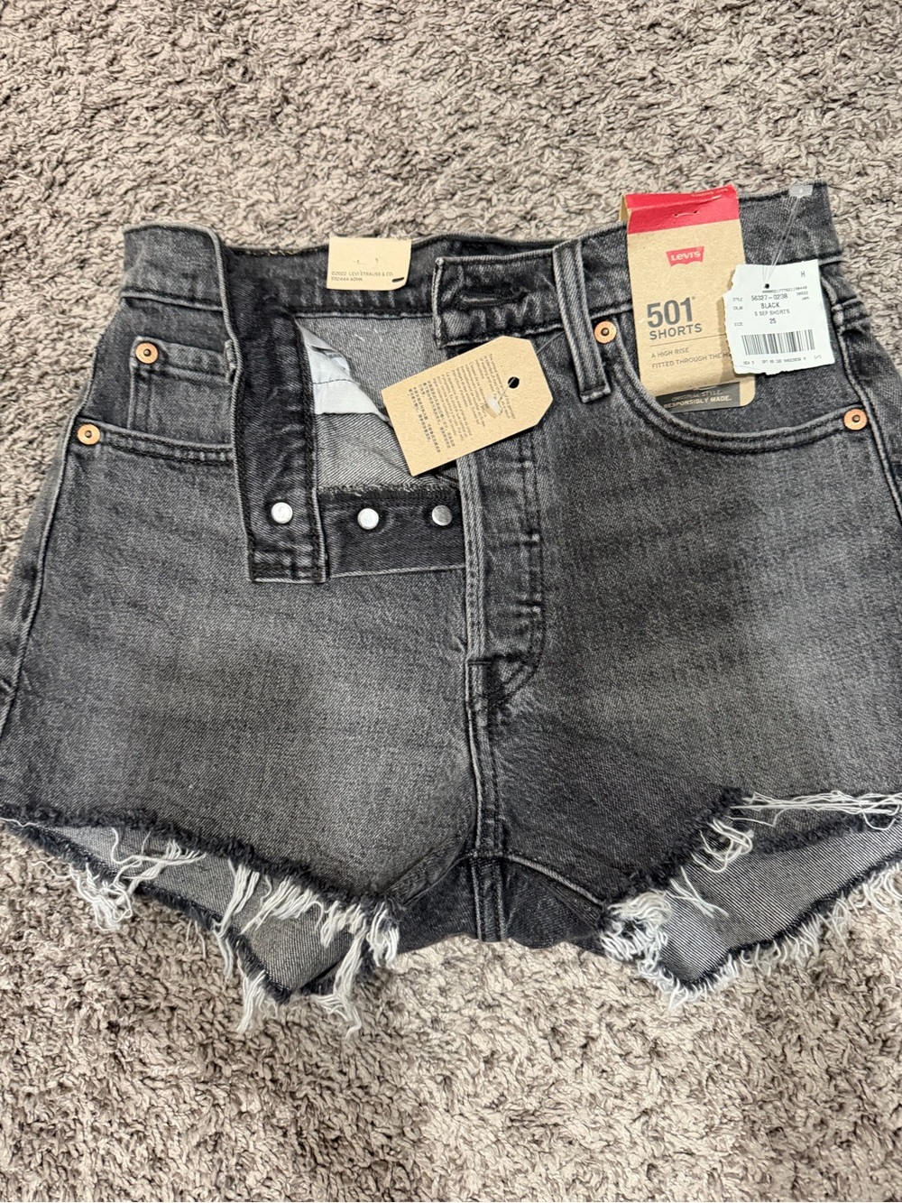 Levi's 501 Cutoff Black Denim Shorts with Frayed Hem